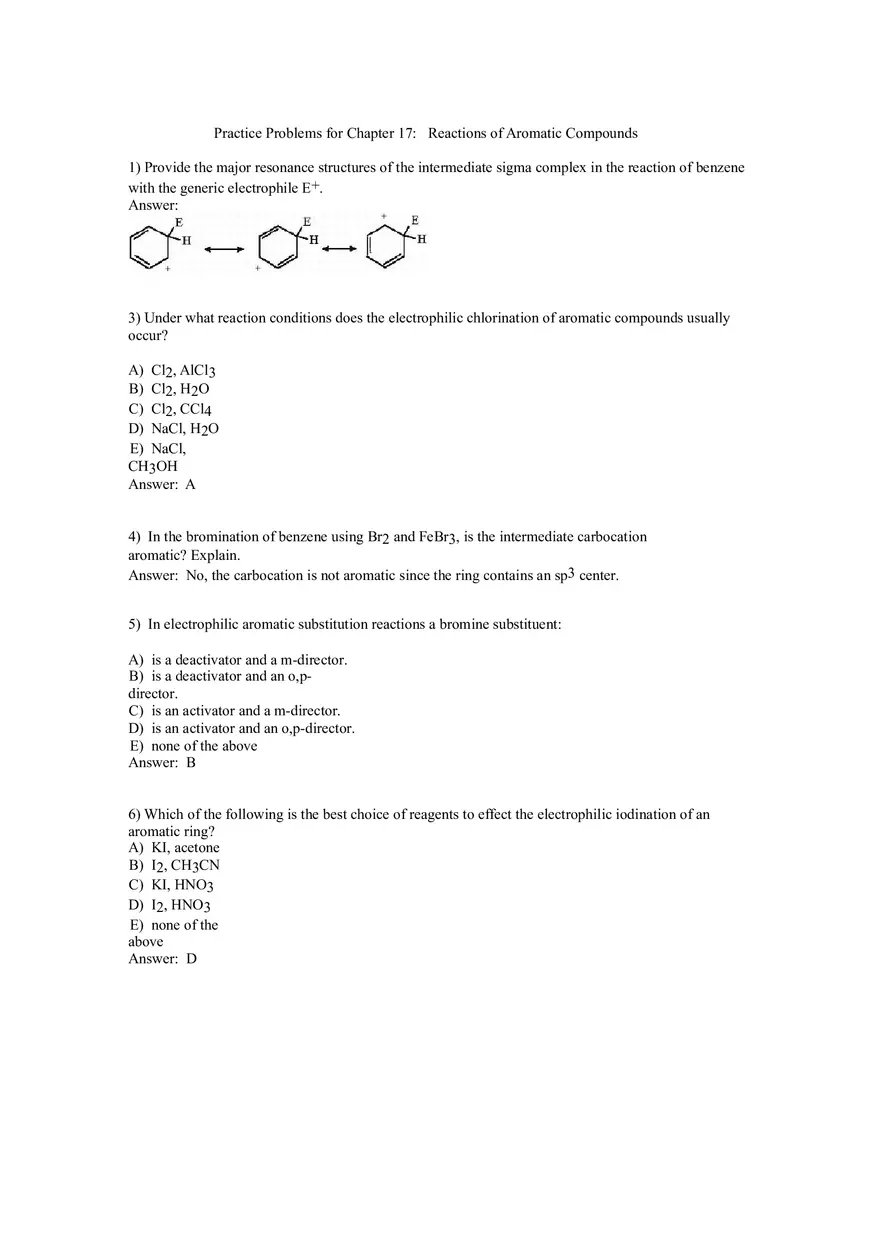 Reactions of Aromatic Compounds Answers Part 1 - Page 1