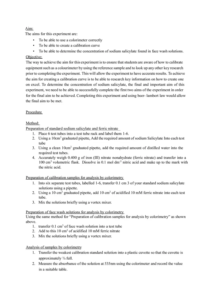 Determination of Sodium Salicylate in Face Wash Solution Lab Report - Page 3