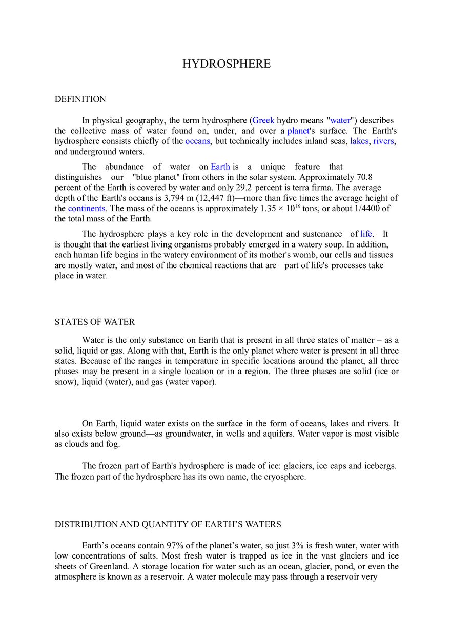 Hydrosphere Earth Science - Page 1