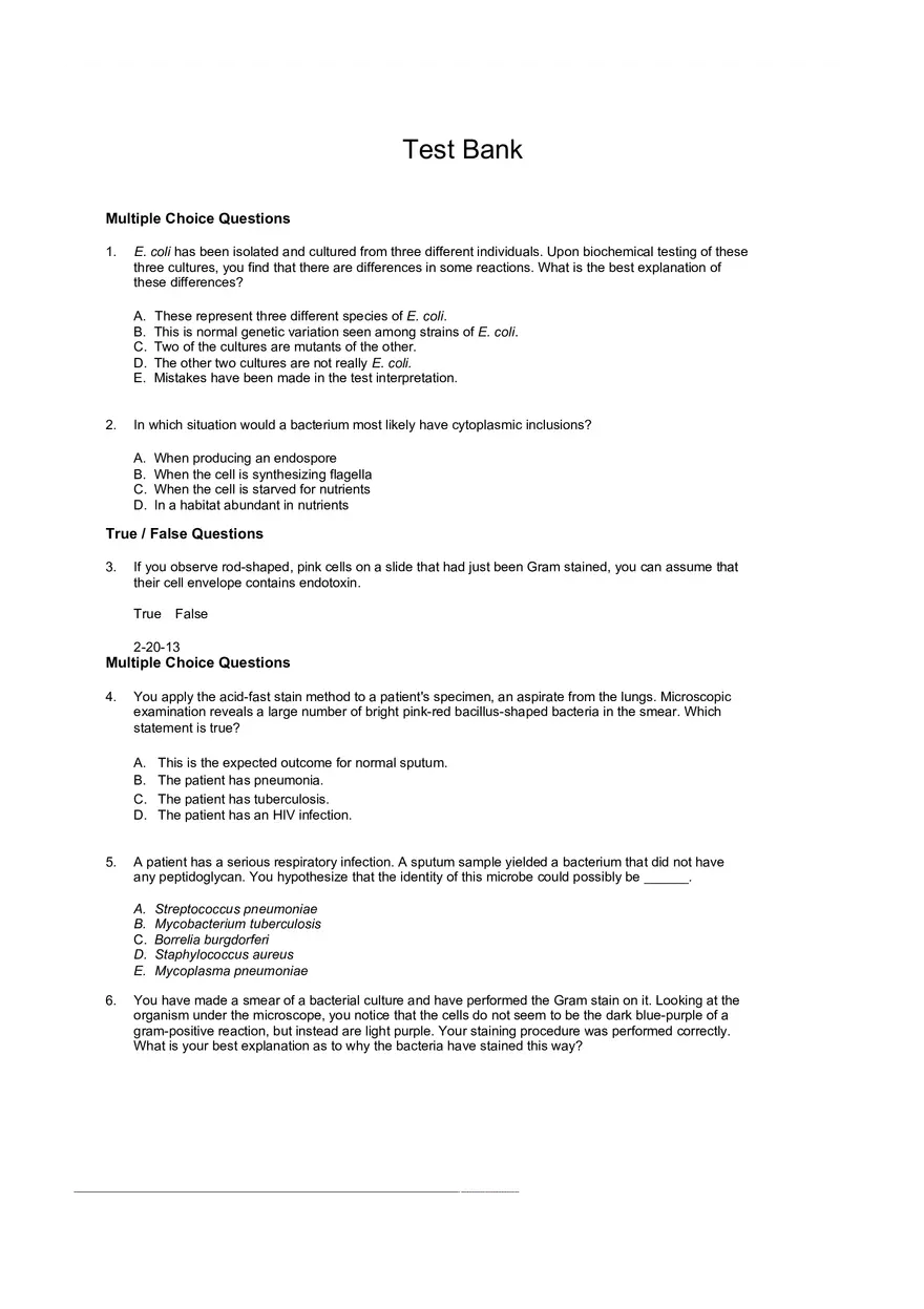Test Practice Questions to Study for Microbiology Chapter Four Part 1 - Page 1