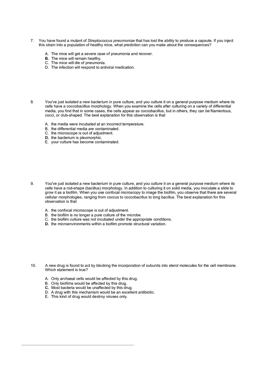 Test Practice Questions to Study for Microbiology Chapter Four Part 2 - Page 3