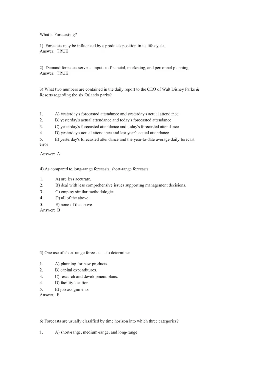 What is Forecasting Answer Key Part 1 - Page 1