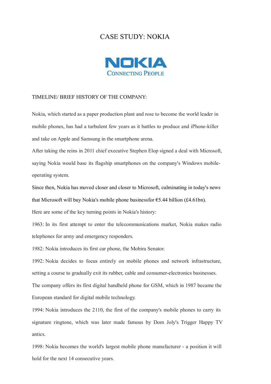 Brief History and Timeline of the Nokia Company - Page 1