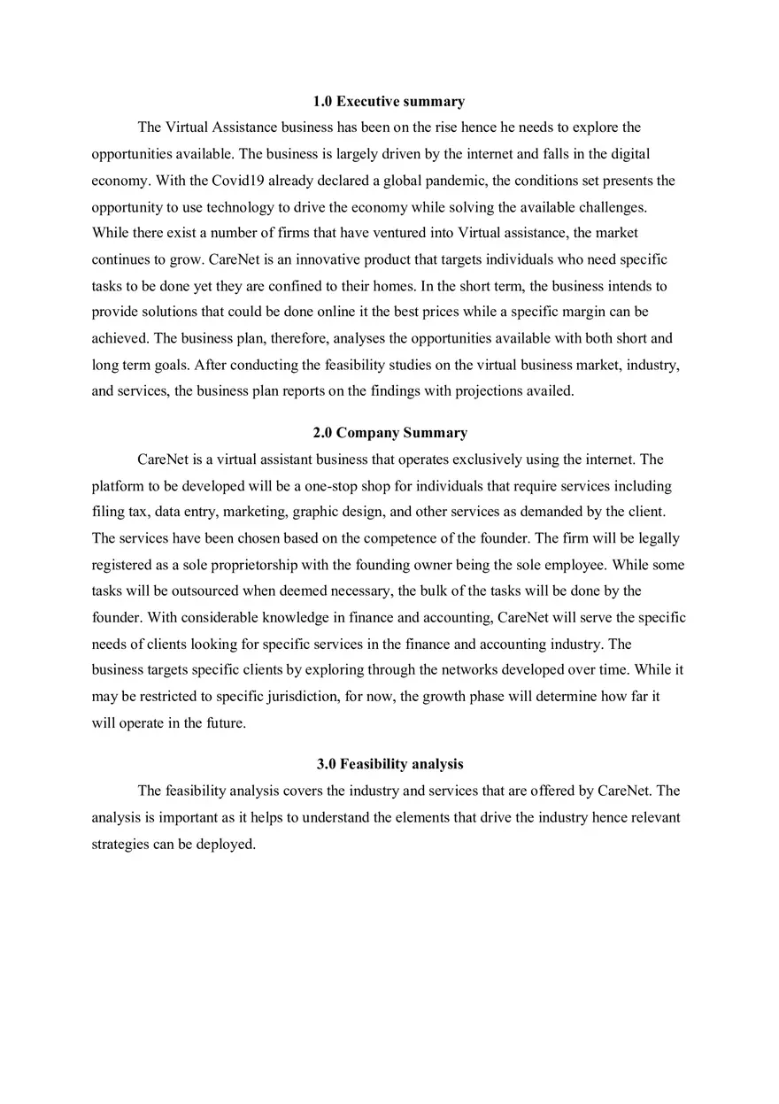 Virtual Assistant Business Plan - Page 1
