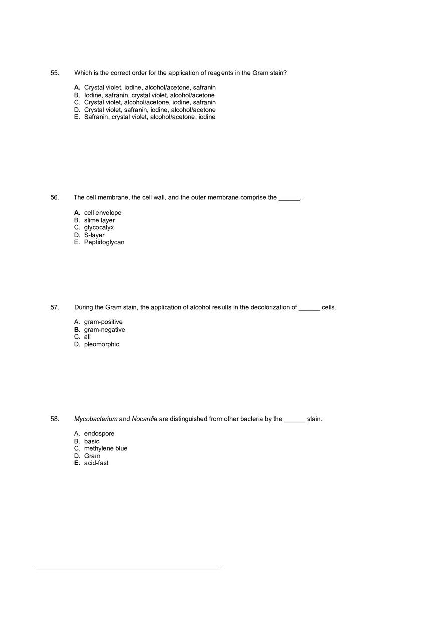 Test Practice Questions to Study for Microbiology Chapter Four Part 3 - Page 8