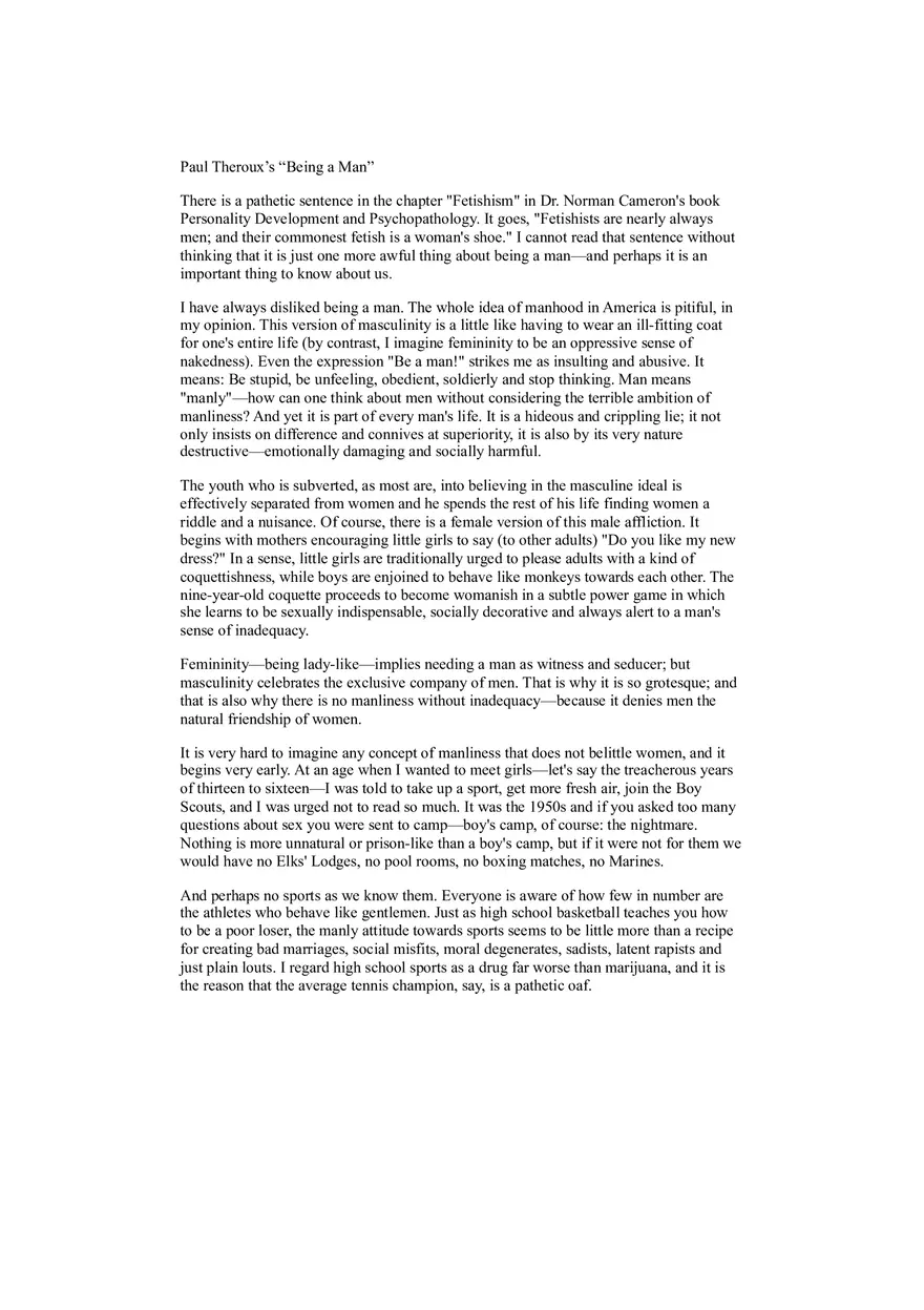 Being a Man by Paul Theroux - Page 1