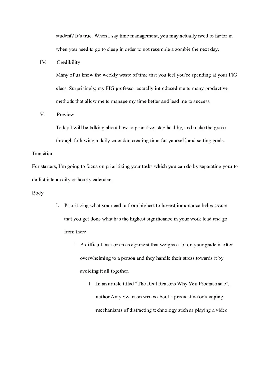 Time Management Speech Outline - Page 2