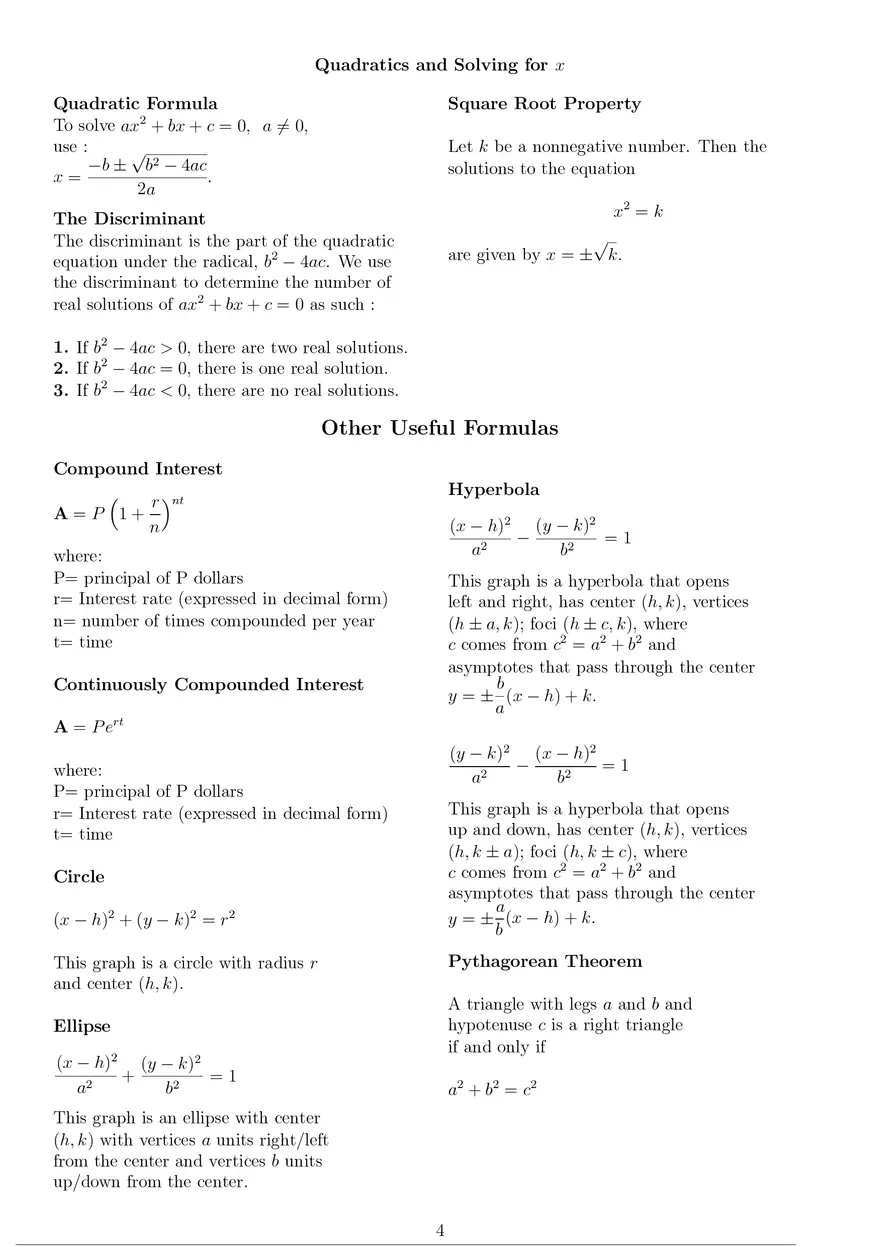 Math Resources Algebra Formulas - Page 4