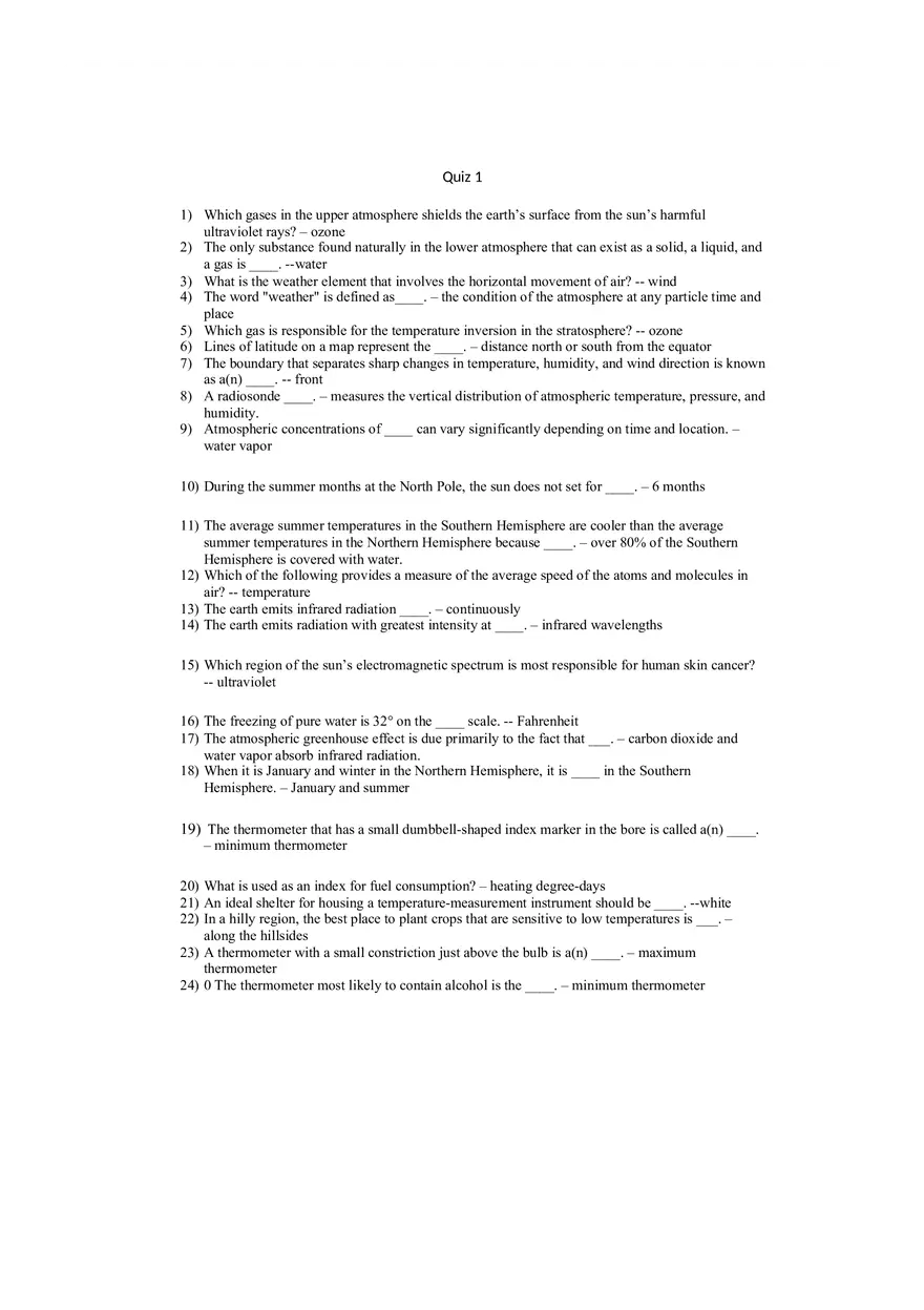 Quiz 1 - Atmospheric Basics and Weather Elements - Page 1
