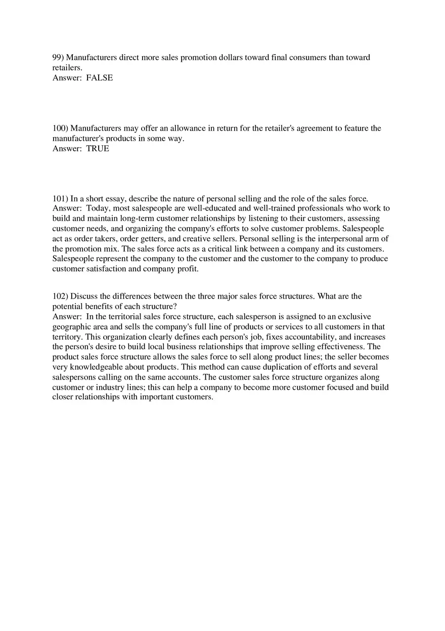 Personal Selling and Sales Promotion with Answers Part 3 - Page 7