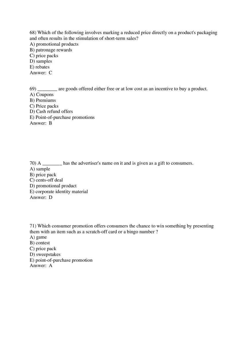 Personal Selling and Sales Promotion with Answers Part 3 - Page 1