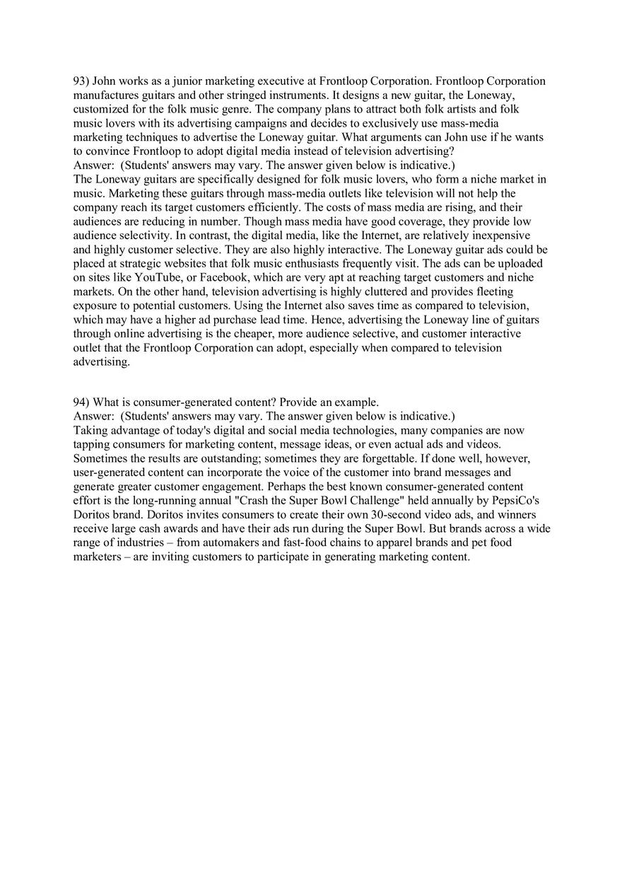 Engaging Consumers and Communicating Customer Value Answers Part 3 - Page 12