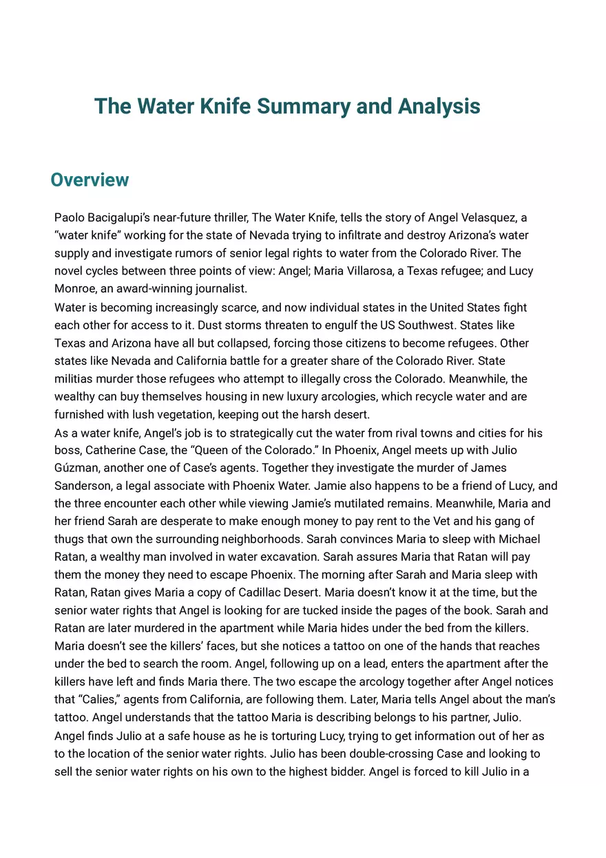 The Water Knife Summary and Analysis Part 1 - Page 1