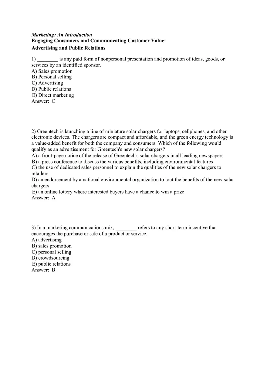 Engaging Consumers and Communicating Customer Value Answers Part 1 - Page 1