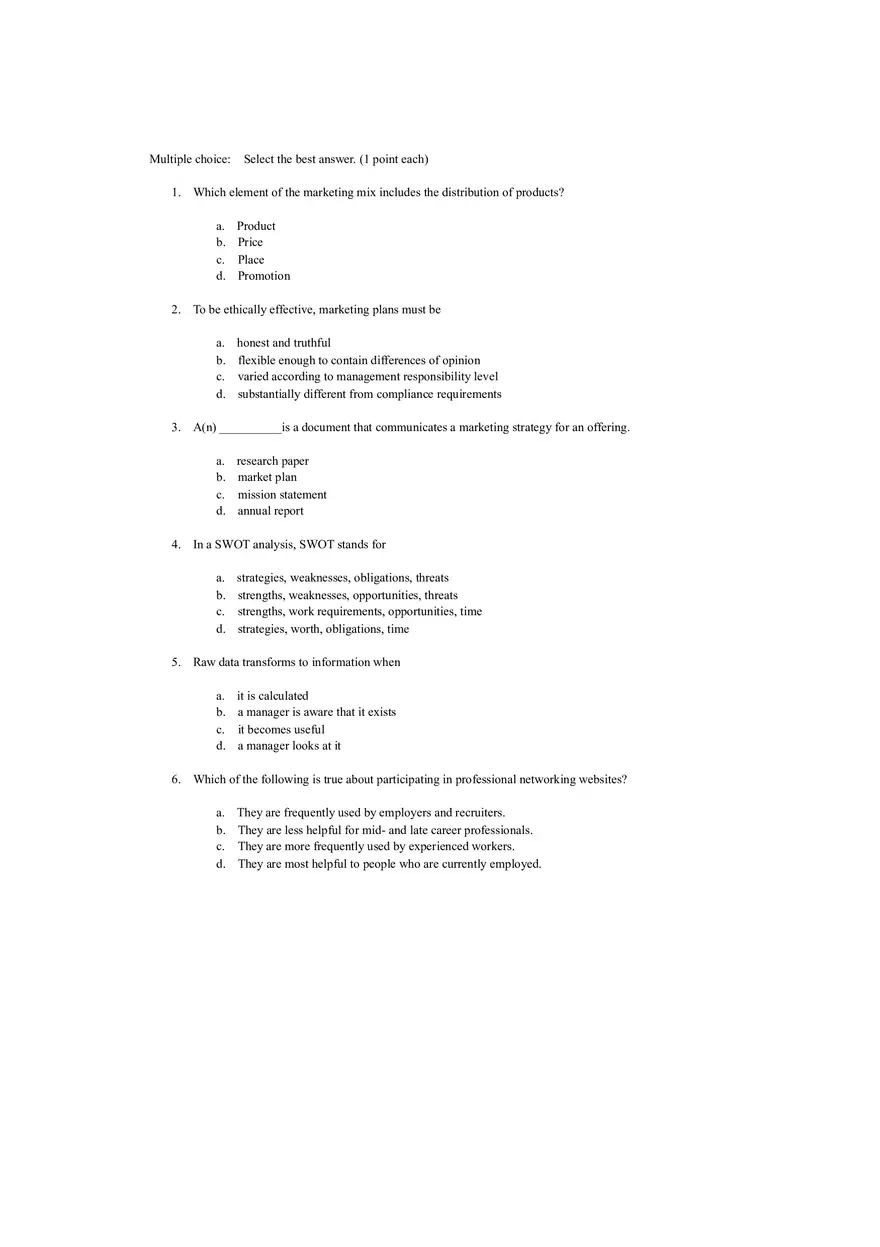 Introduction to Marketing Exam Questions and Answers - Page 1