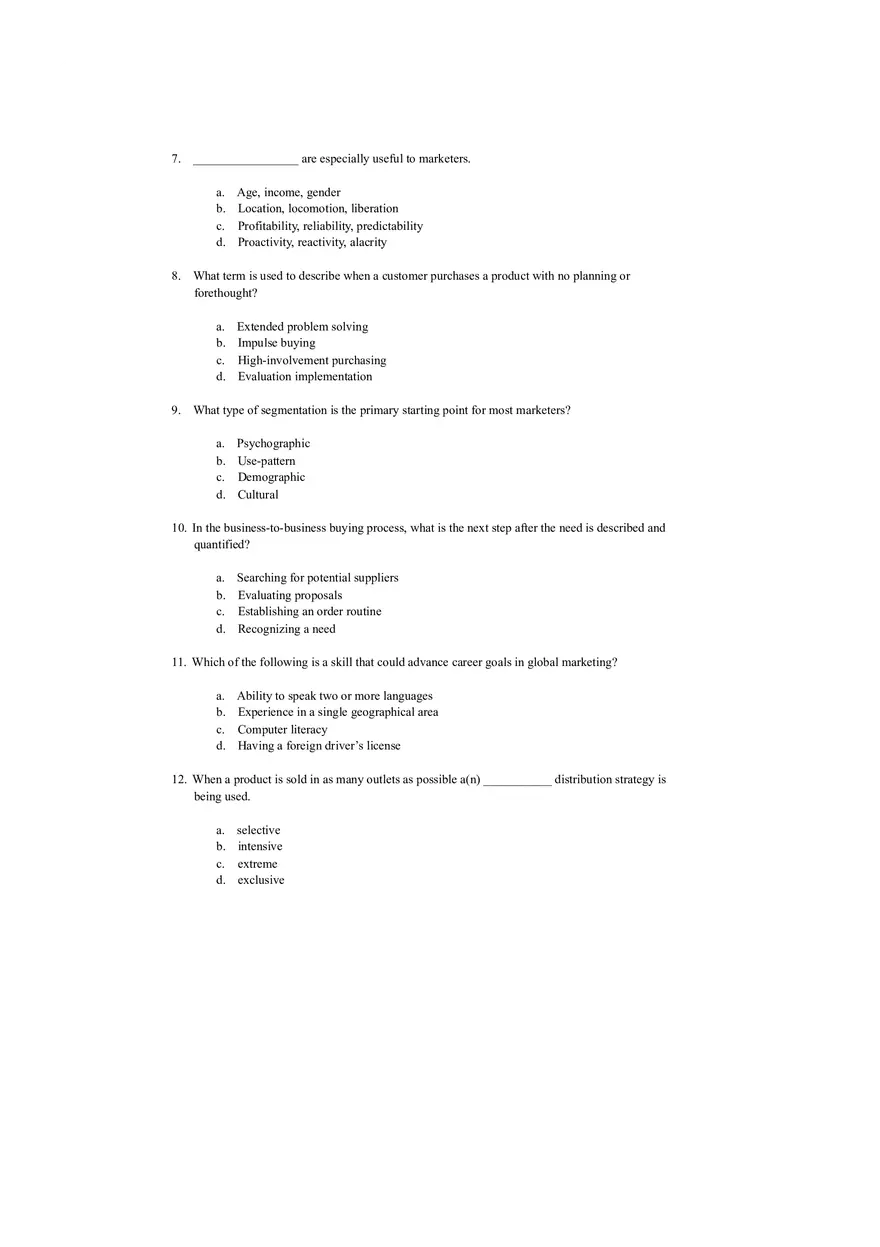 Introduction to Marketing Exam Questions and Answers - Page 2