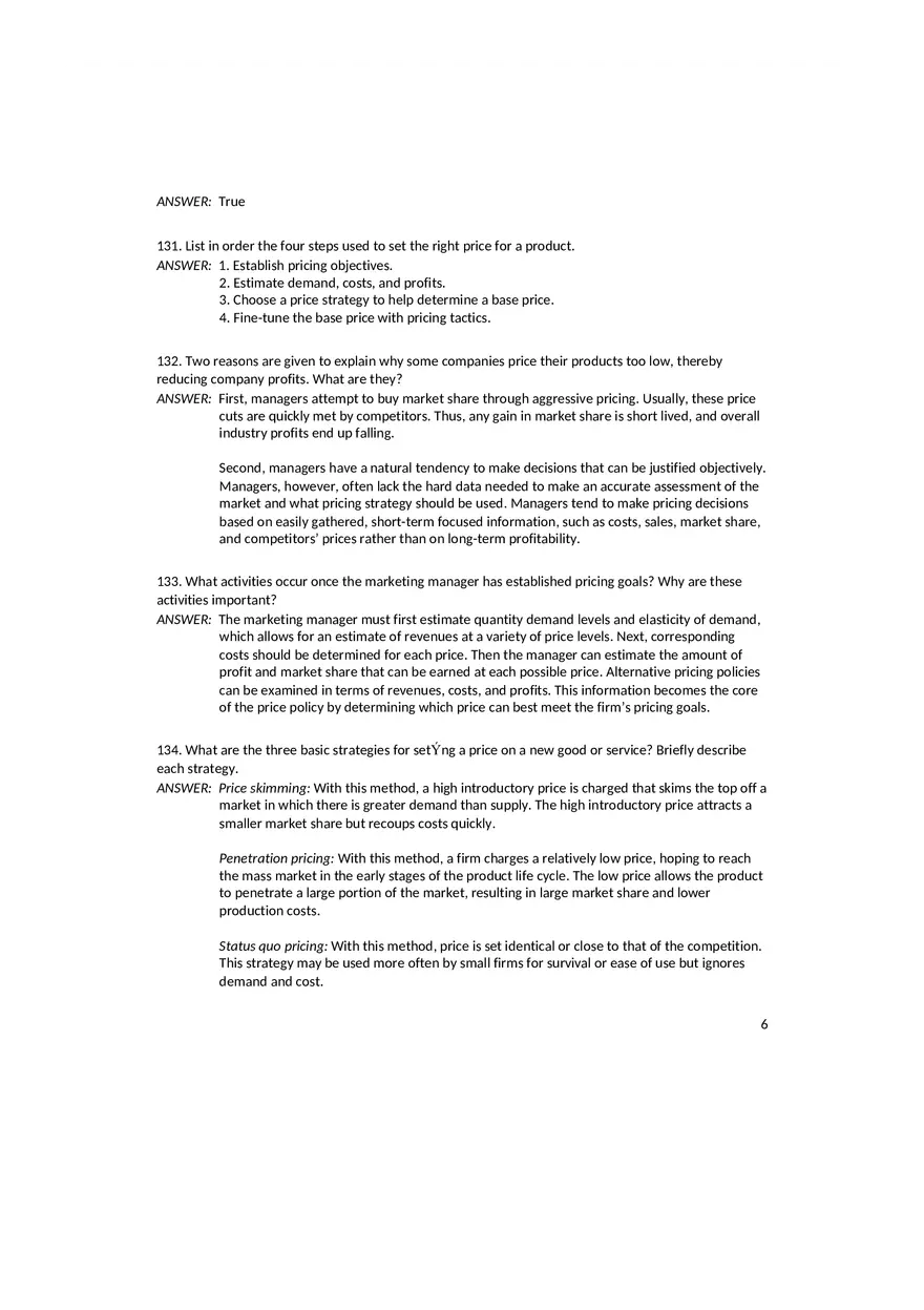 Setting the Right Price Answer Key - Page 8