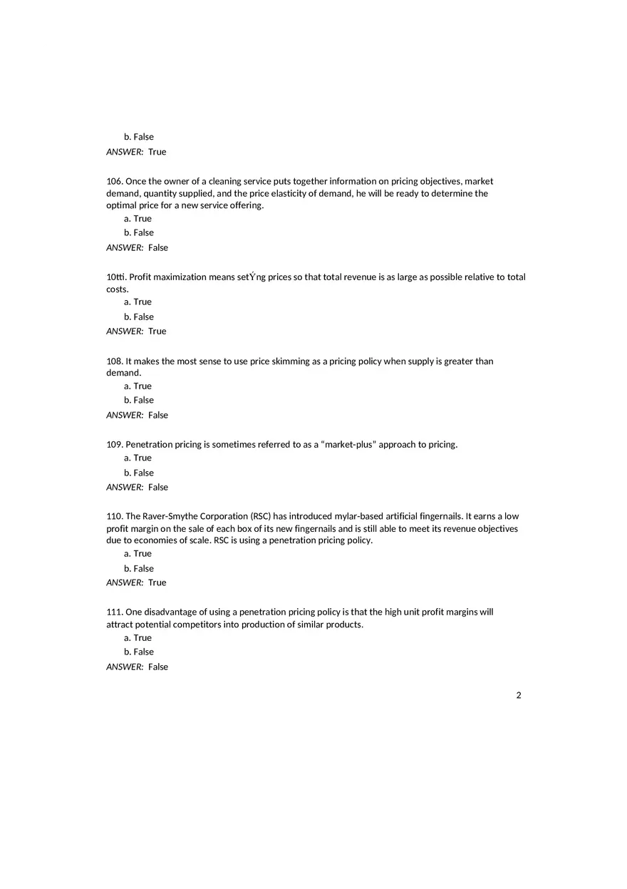 Setting the Right Price Answer Key - Page 2