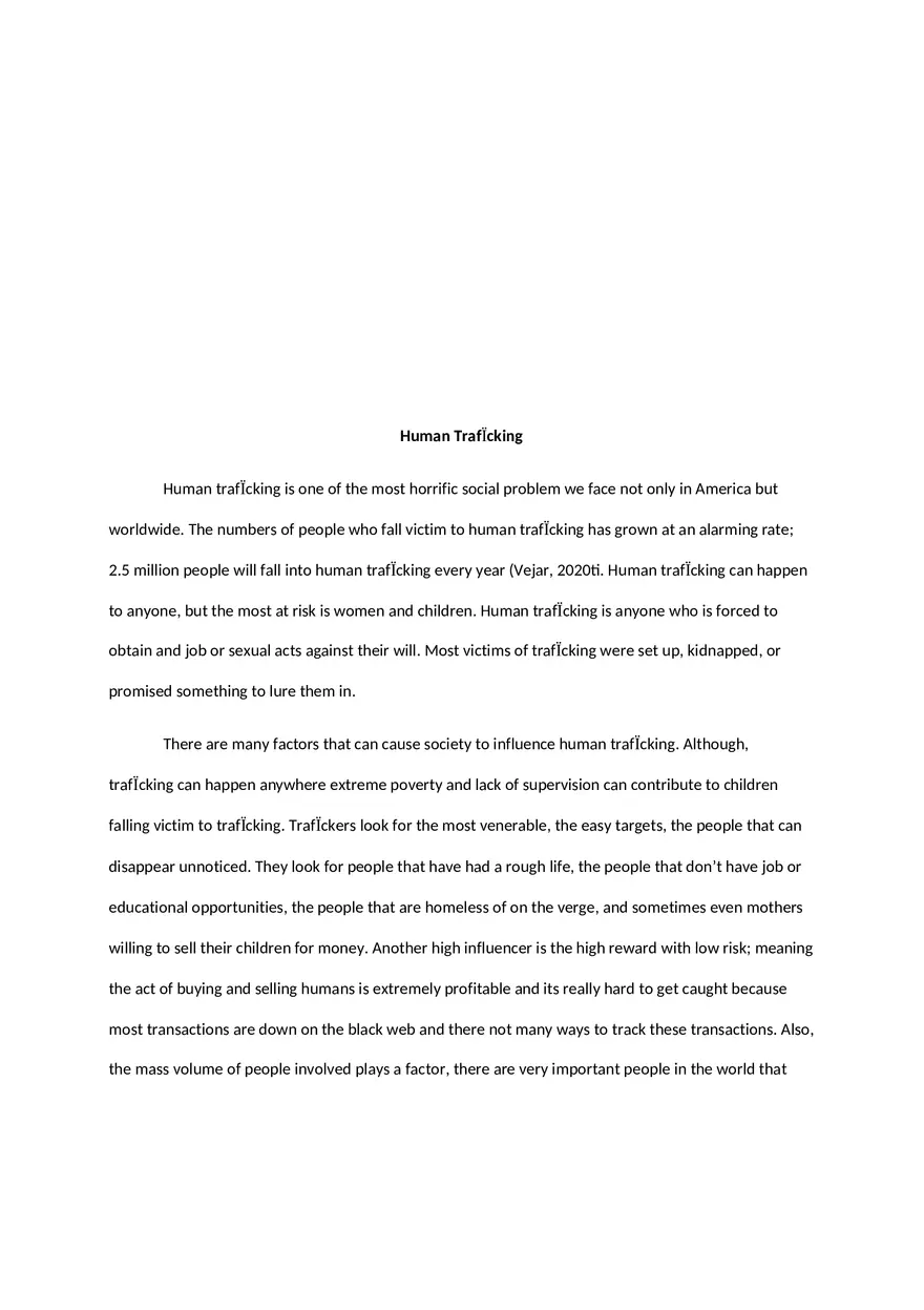 Human Trafficking Essay - Page 1