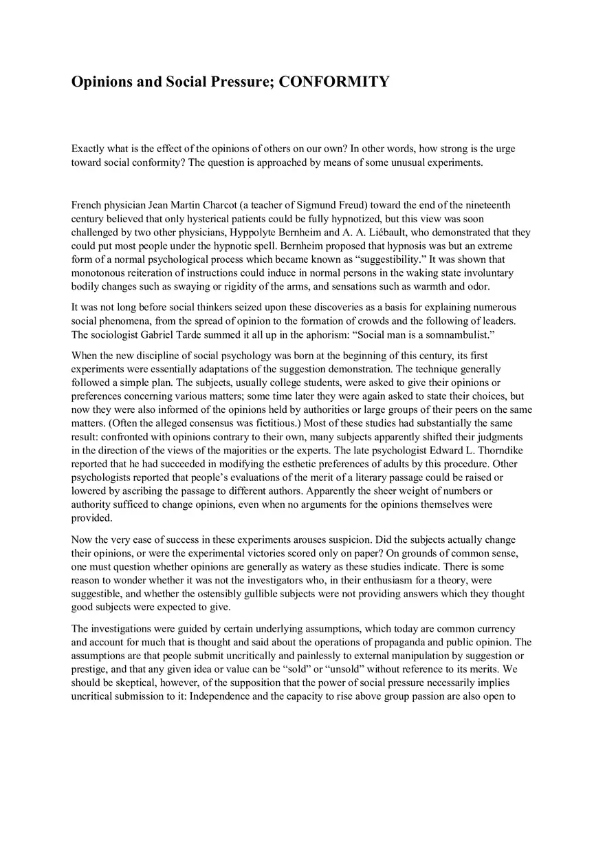 Opinions and Social Pressure - Conformity Study Guide Part 1 - Page 1
