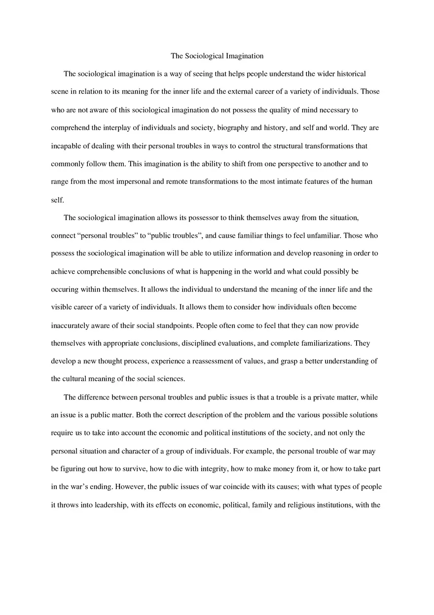 The Sociological Imagination Essay - Page 1