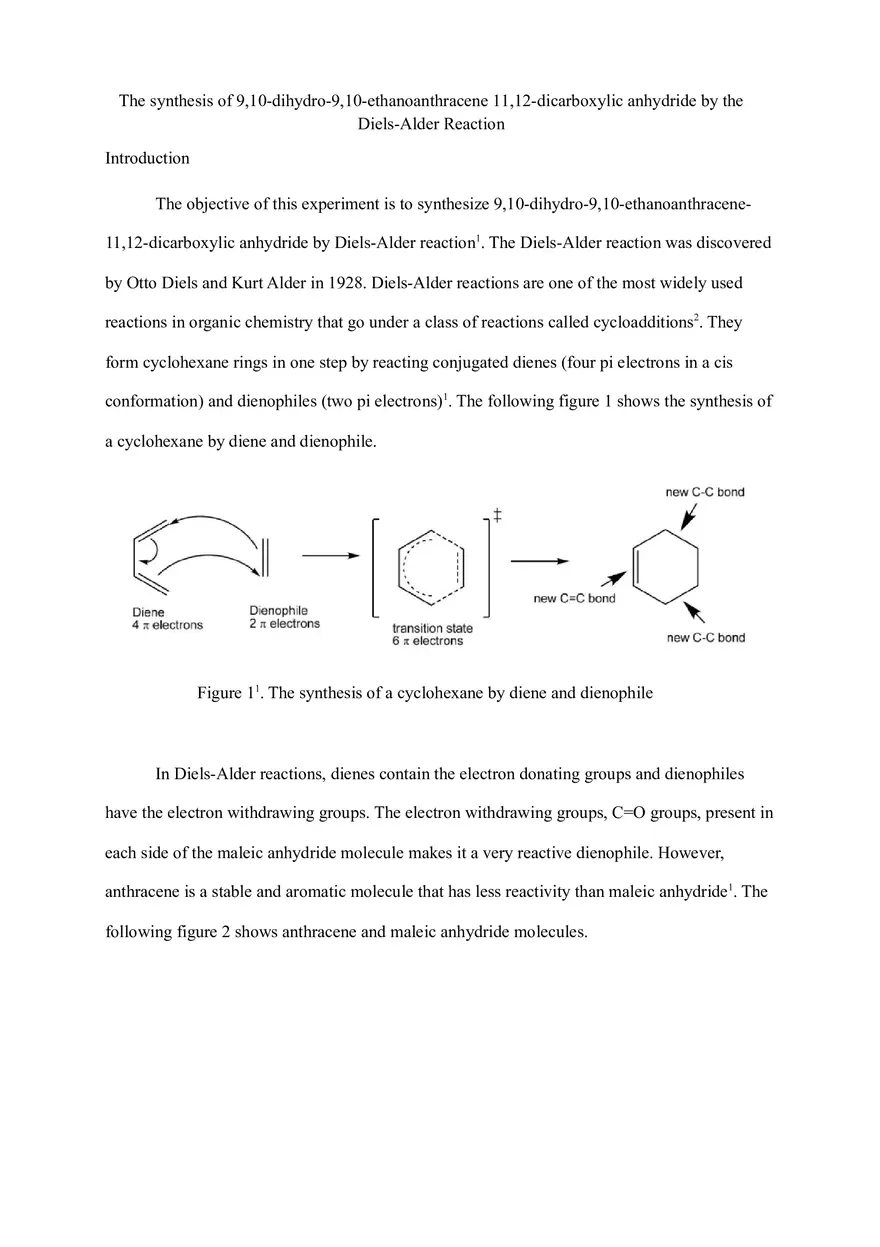 The Synthesis of 9,10-dihydro-9,10-ethanoanthracene 11,12-dicarboxylic Anhydride - Page 1