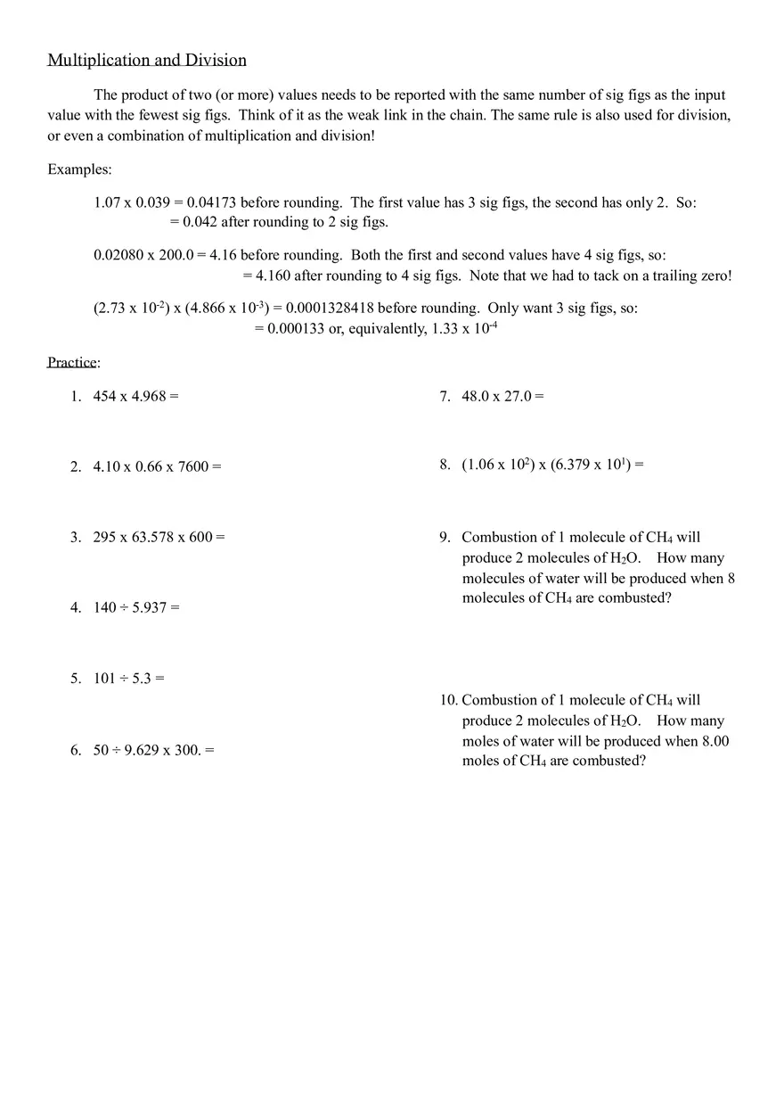How Many In a Value Significant Figures In a Value Worksheet - Page 2
