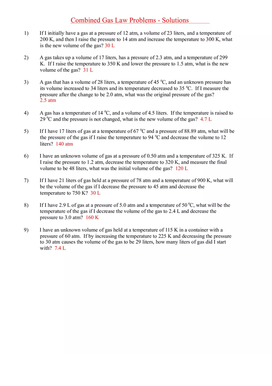Gas Laws Combined Worksheet Answer Key - Page 2