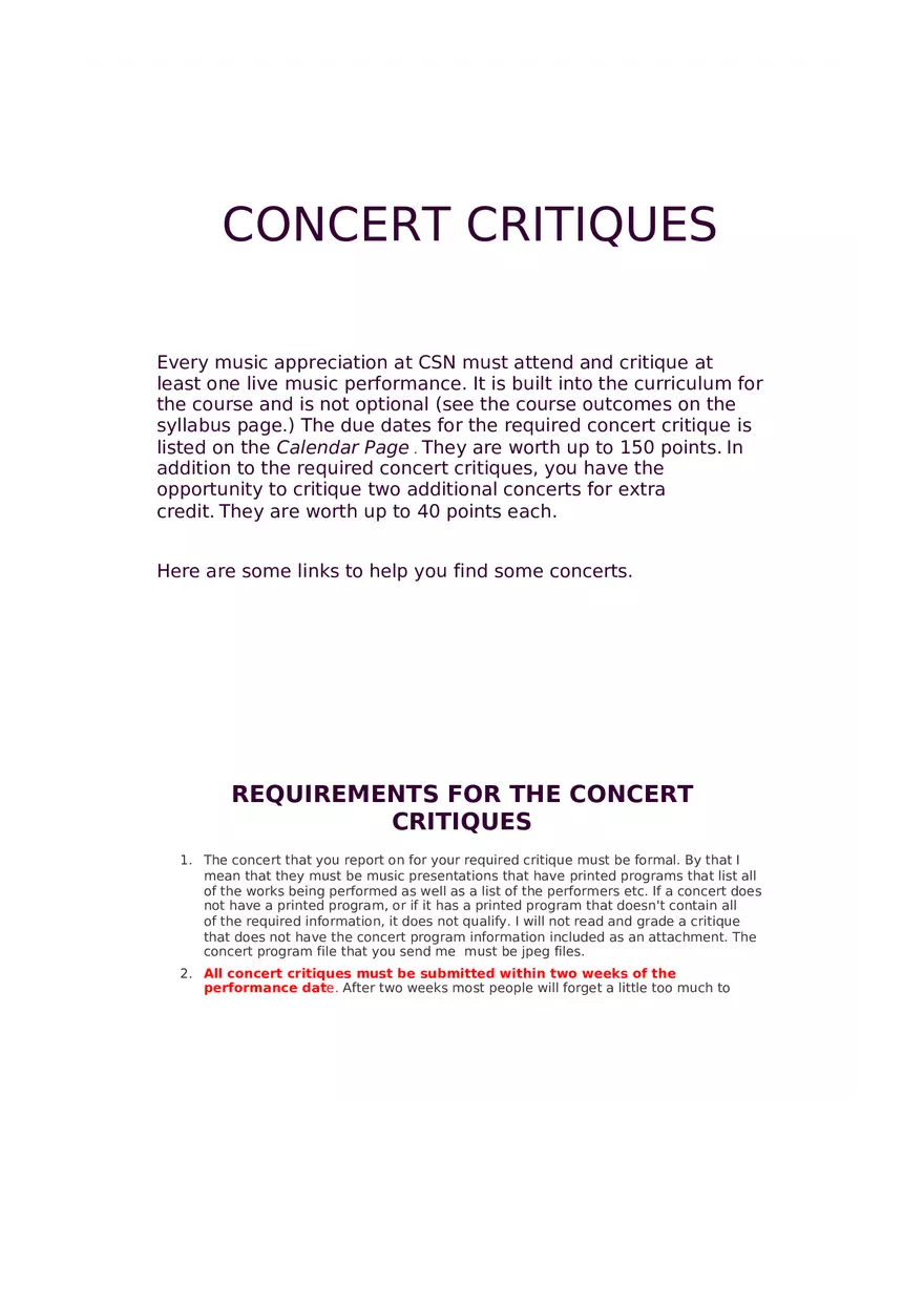 Concert Critiques Assignment - Page 1