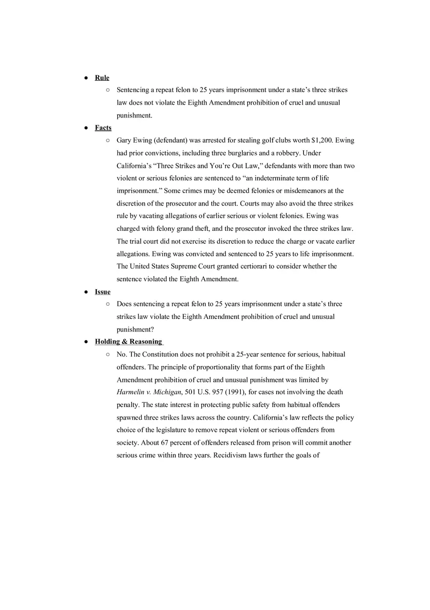 Criminal Law - Ewing v. California - Page 1