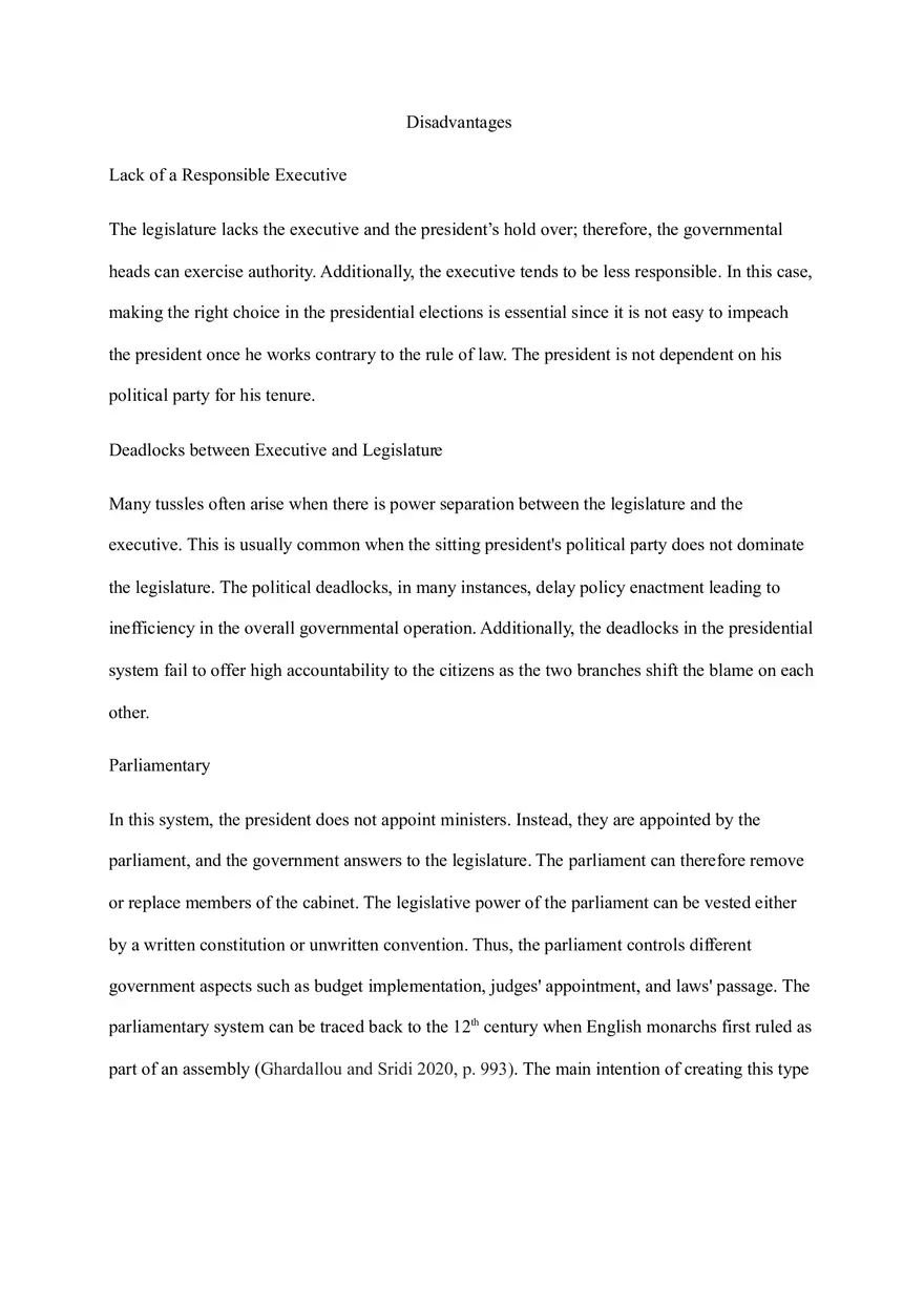 The Advantages and Disadvantages of Parliamentary and Presidential Democracy - Page 3