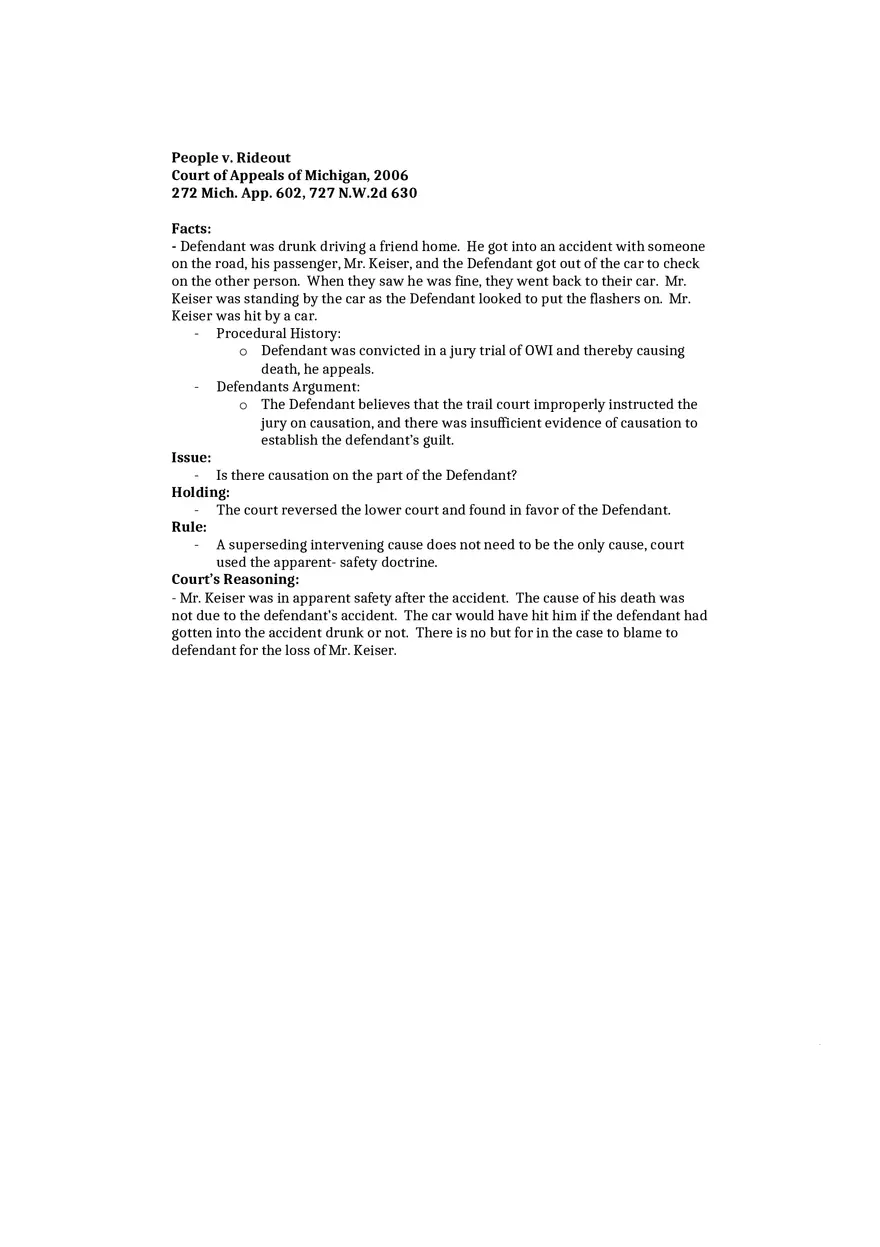 People v Rideout - Lecture Notes - Page 1