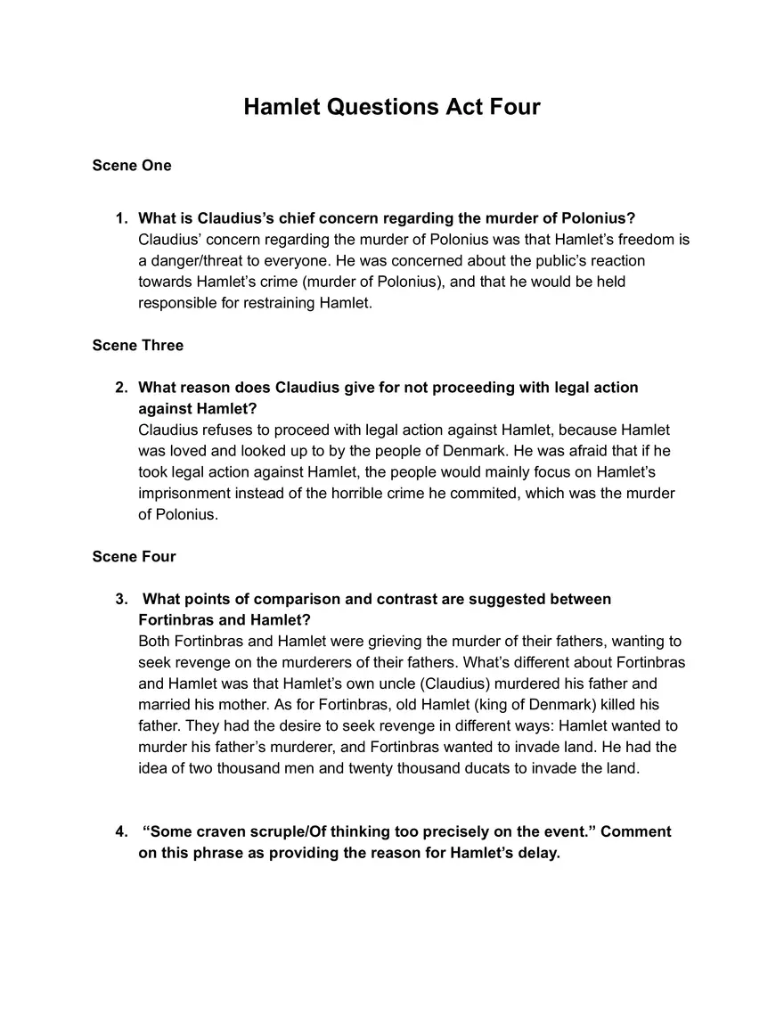 Hamlet Questions Act Four - Page 1