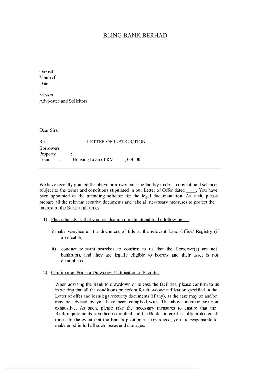 Letter of Instruction for Conveyancing Purposes - Page 1
