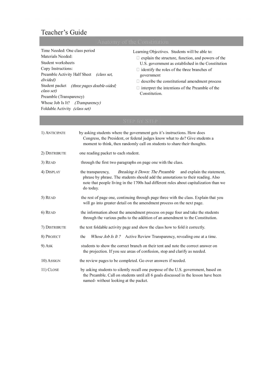 Anatomy of Constitution Answer Key - Page 1