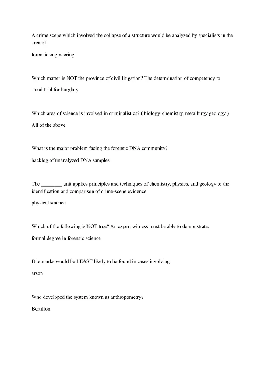 Forensic Science and Criminal Investigations Answers - Page 1
