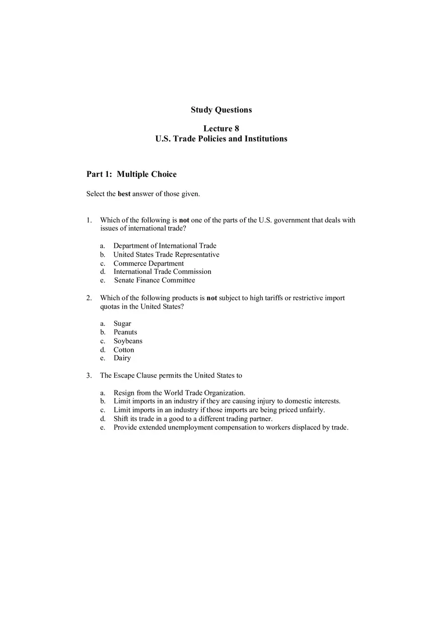 U.S. Trade Policies and Institutions Lecture - Page 1