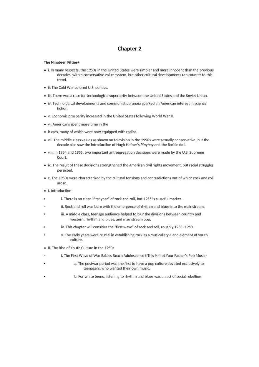 History of Rock and Roll Notes Chapters 2-3 - Page 1