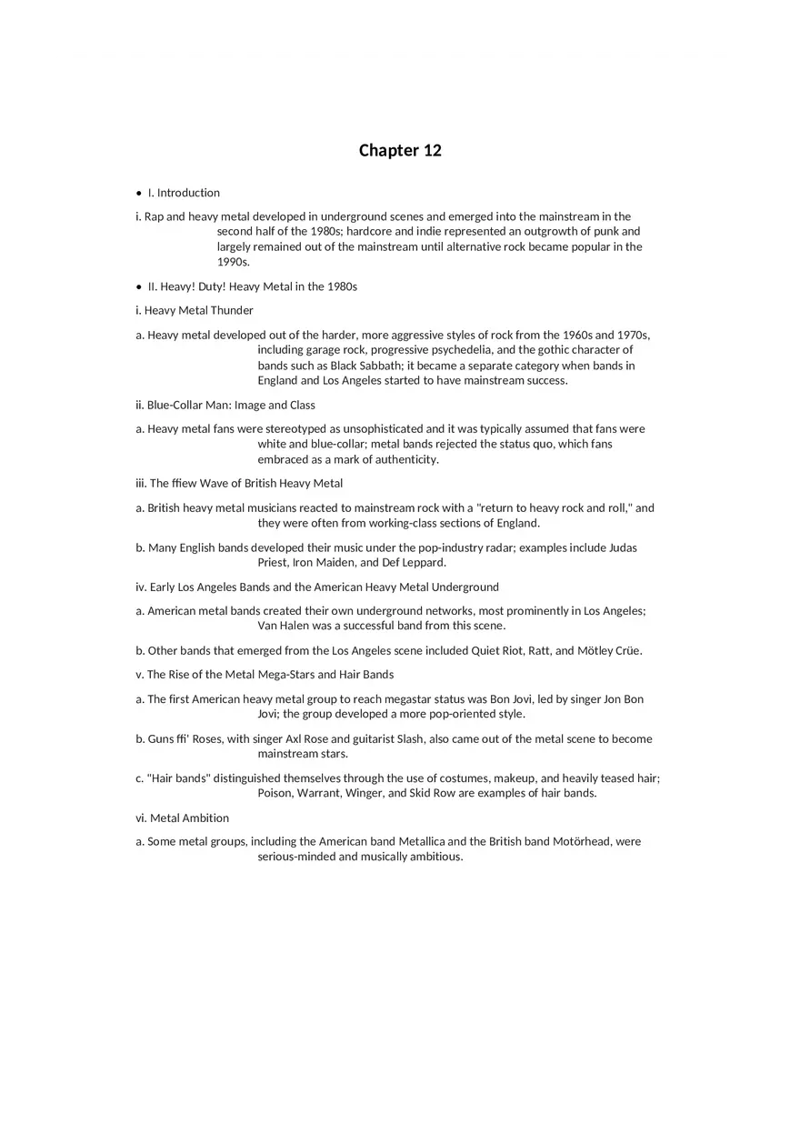 History of Rock and Roll Notes Chapters 12-15 - Page 1