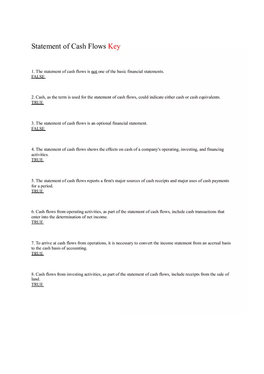 Statement of Cash Flows Questions Answer Key Part 1 - Page 1