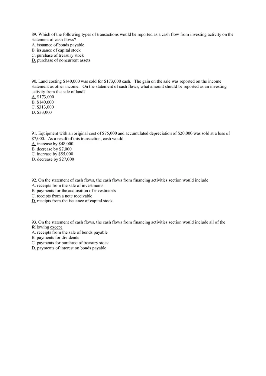 Statement of Cash Flows Questions Answer Key Part 2 - Page 4