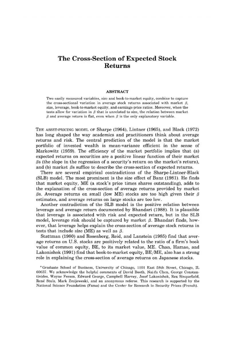 The Cross-Section of Expected Stock Returns Part 1 - Page 1