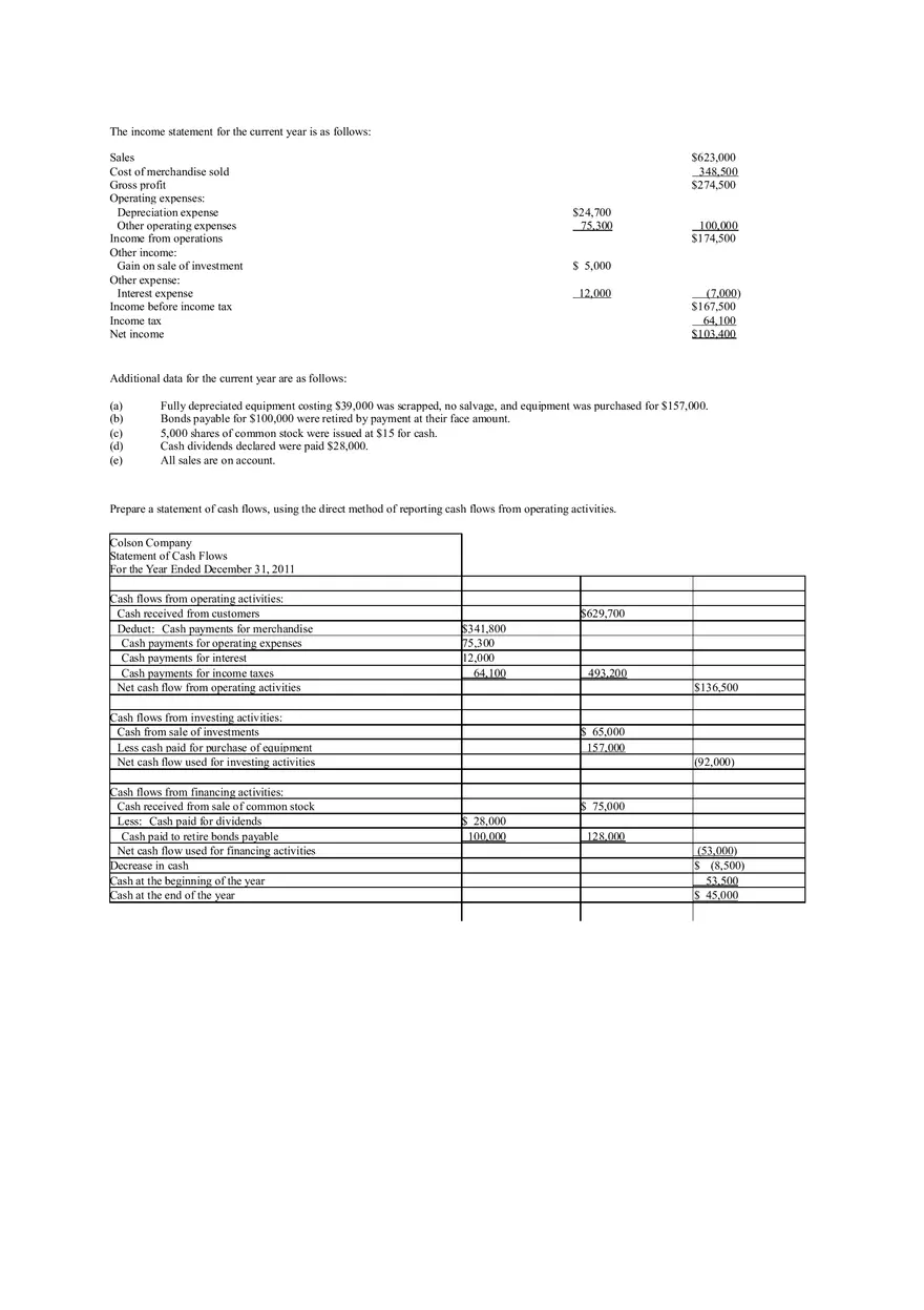 Statement of Cash Flows Questions Answer Key Part 4 - Page 15