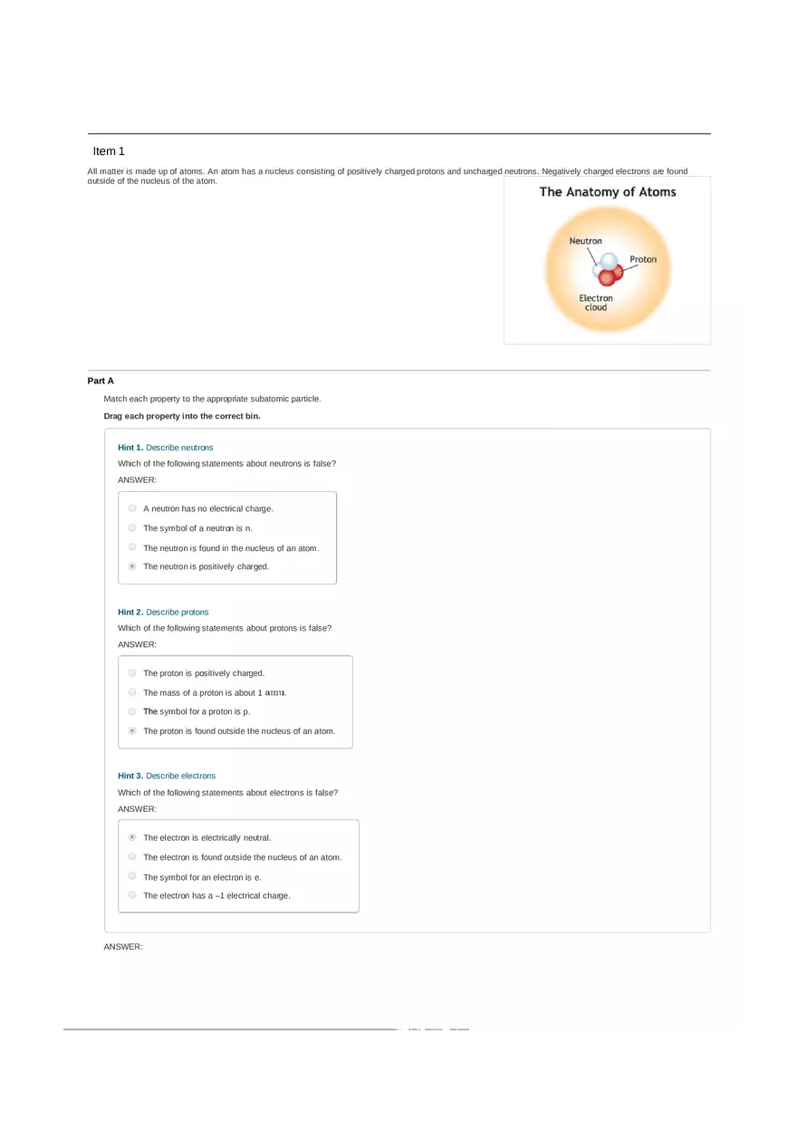 What Are Atoms Made Of - Answer Key 1 - Page 1