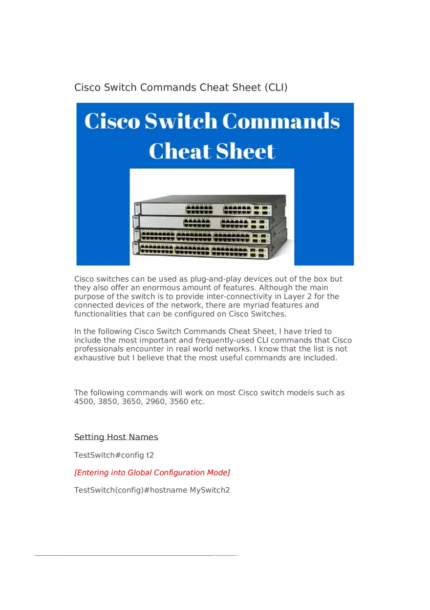 Switch Commands - Summary Sheet - Page 1