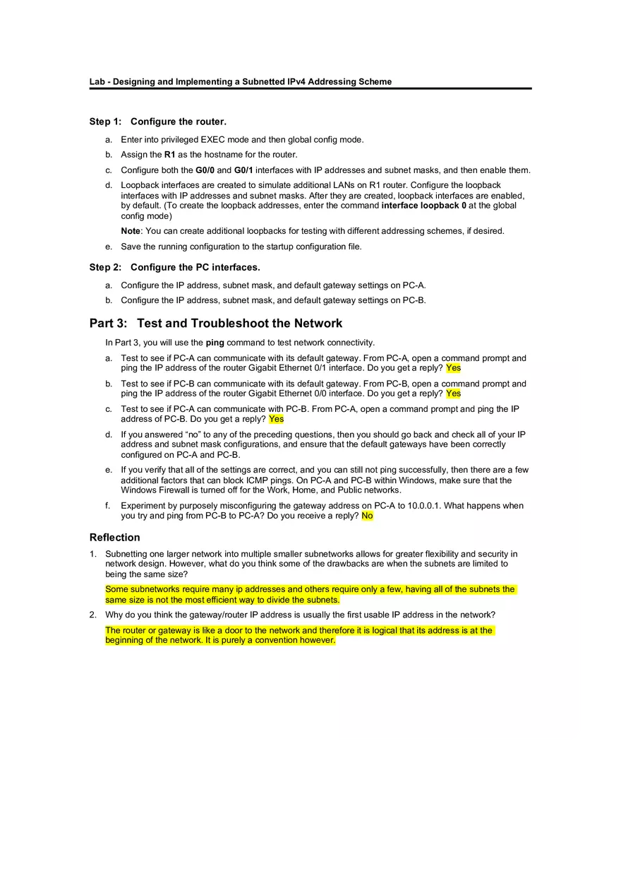 Lab - Designing and Implementing a Subnetted IPv4 Addressing Scheme - Page 6