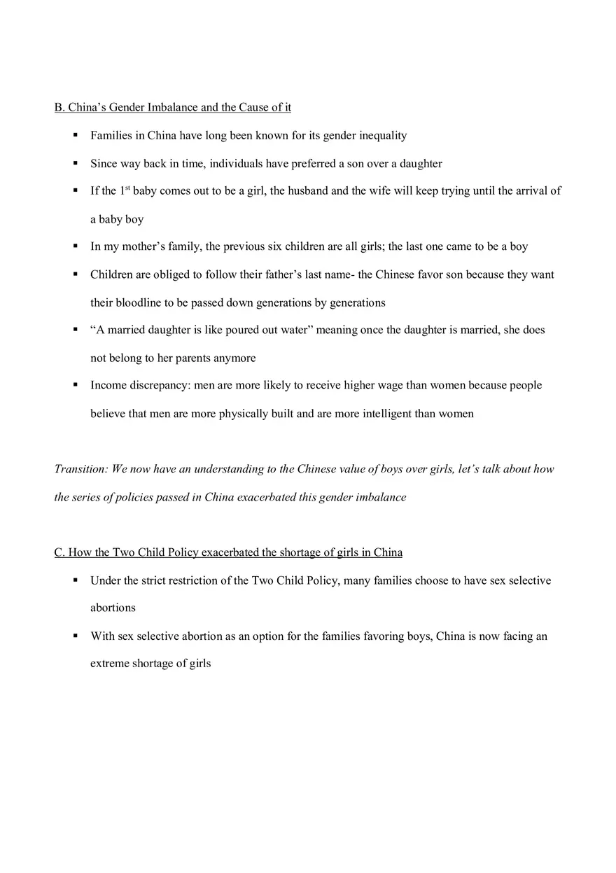 Informative Speech Outline - Sexism in China - Page 3