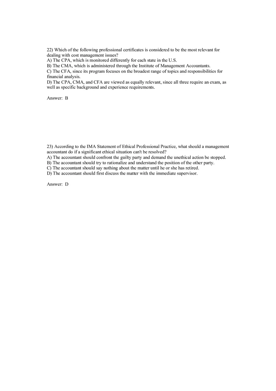Cost Management - A Strategic Emphasis Answer Key Part 2 - Page 1