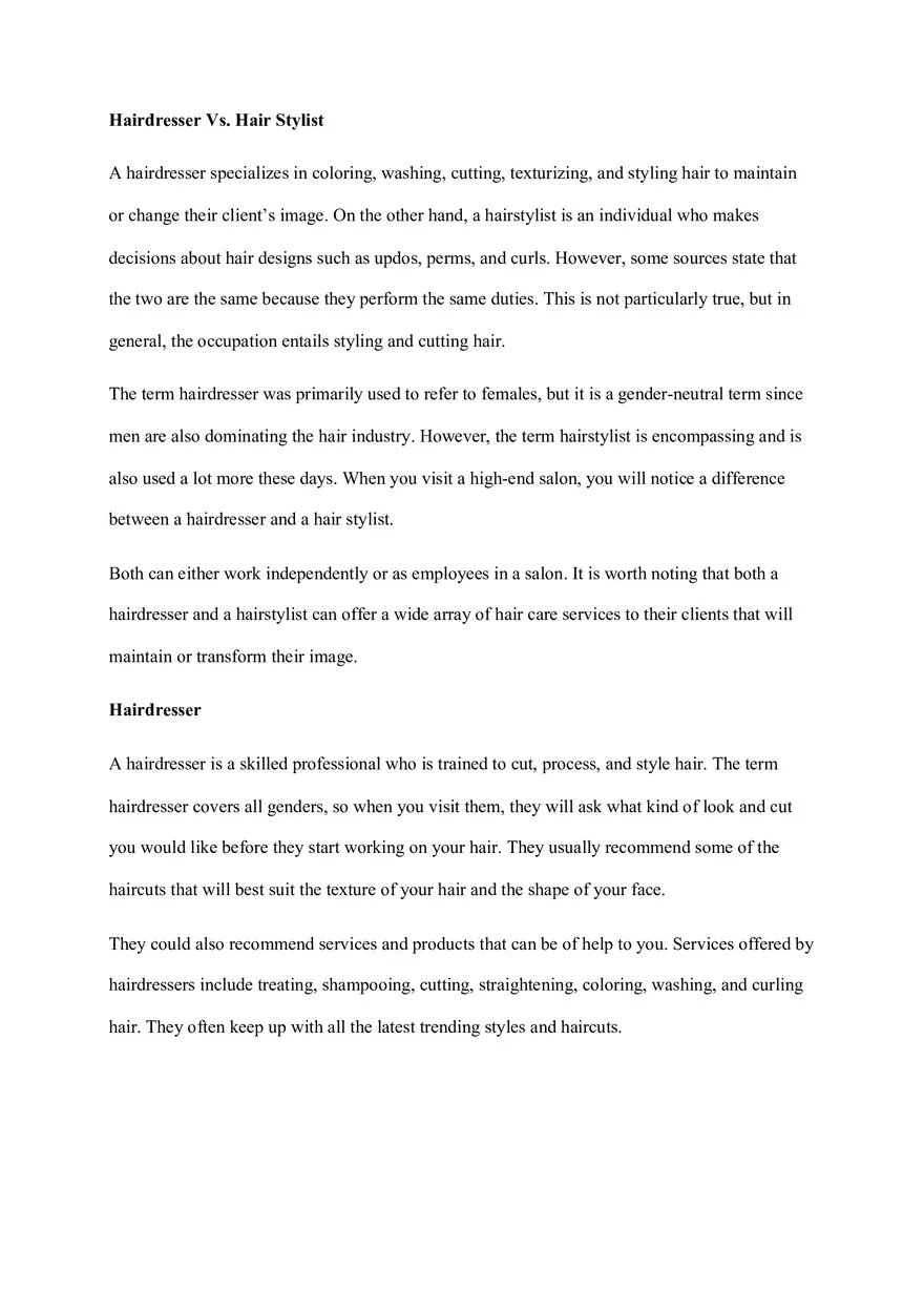 Hairdresser Vs. Hair Stylist - Page 1