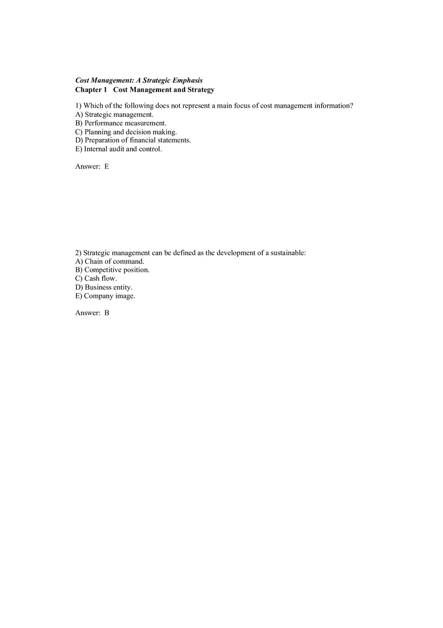 Cost Management - A Strategic Emphasis Answer Key Part 1 - Page 1